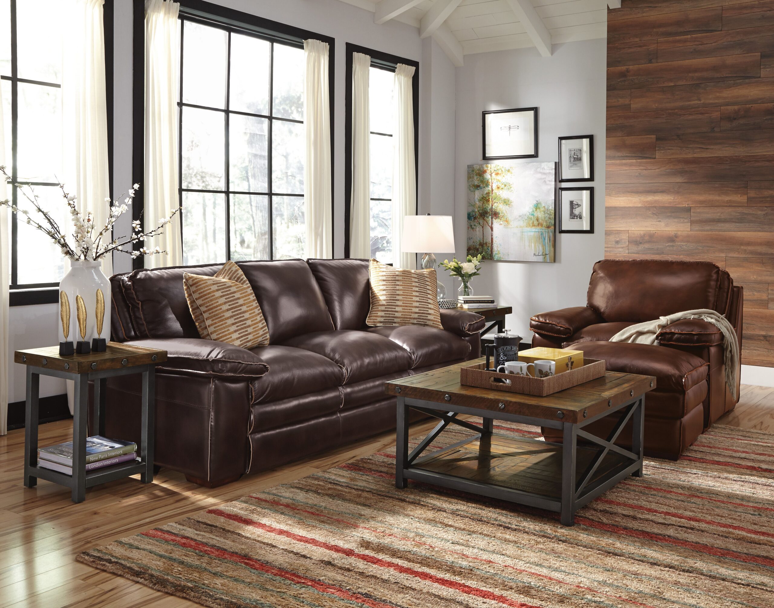 what colour goes with brown leather sofa